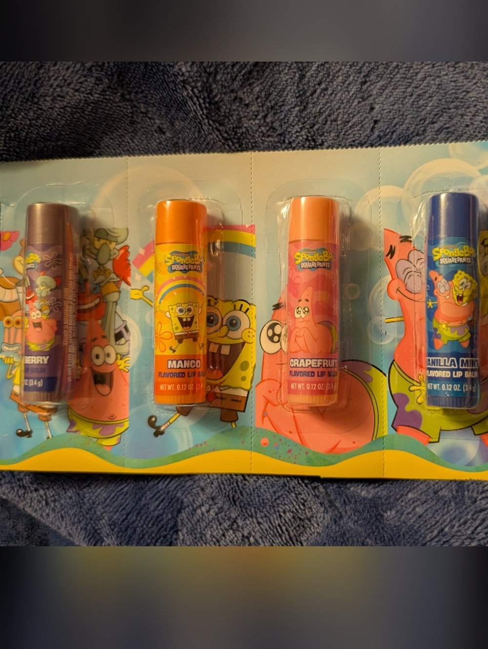 Set Of 4 SpongeBob SquarePants Lip Balm Set - Purple, Orange, Pink, Blue